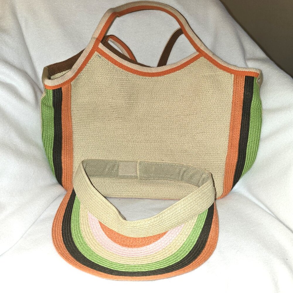 Sun N Sand Beach Bag and Visor Set Tan & Multicolor